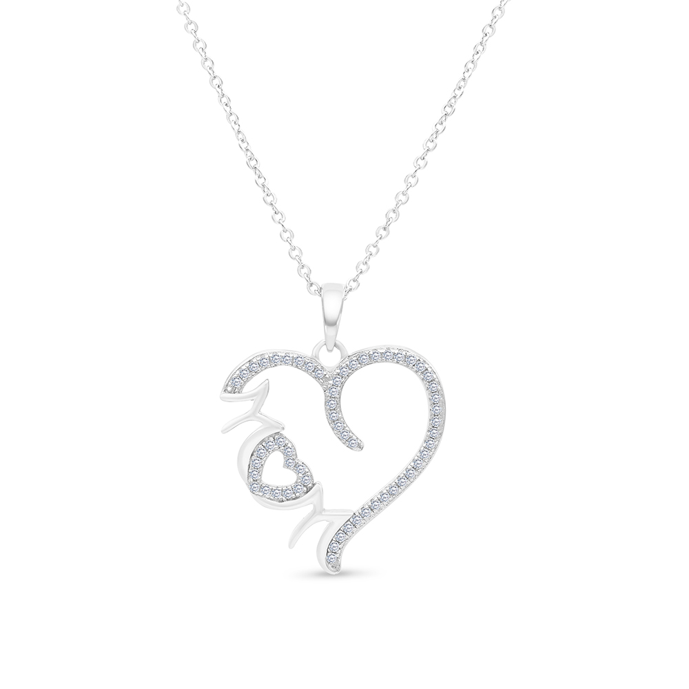 Sterling Silver 925 Necklace Rhodium Plated Embedded With White CZ