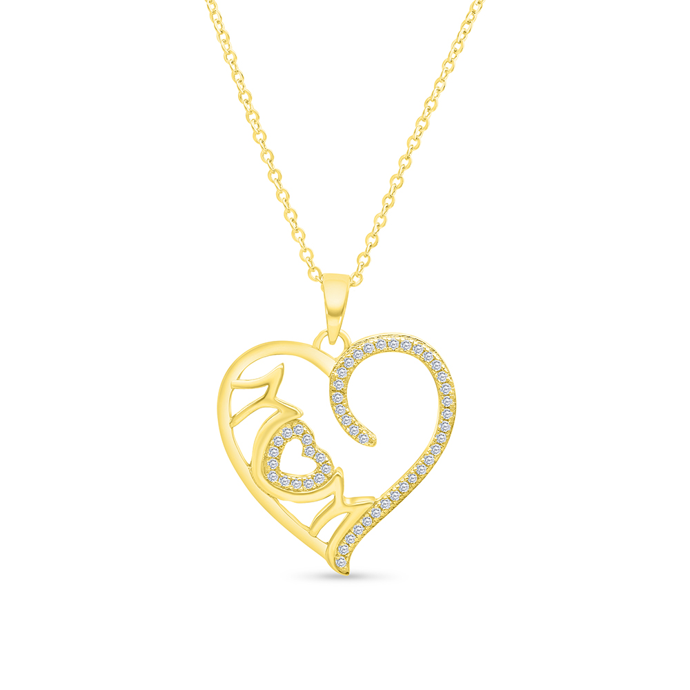 Sterling Silver 925 Necklace Gold Plated Embedded With White CZ