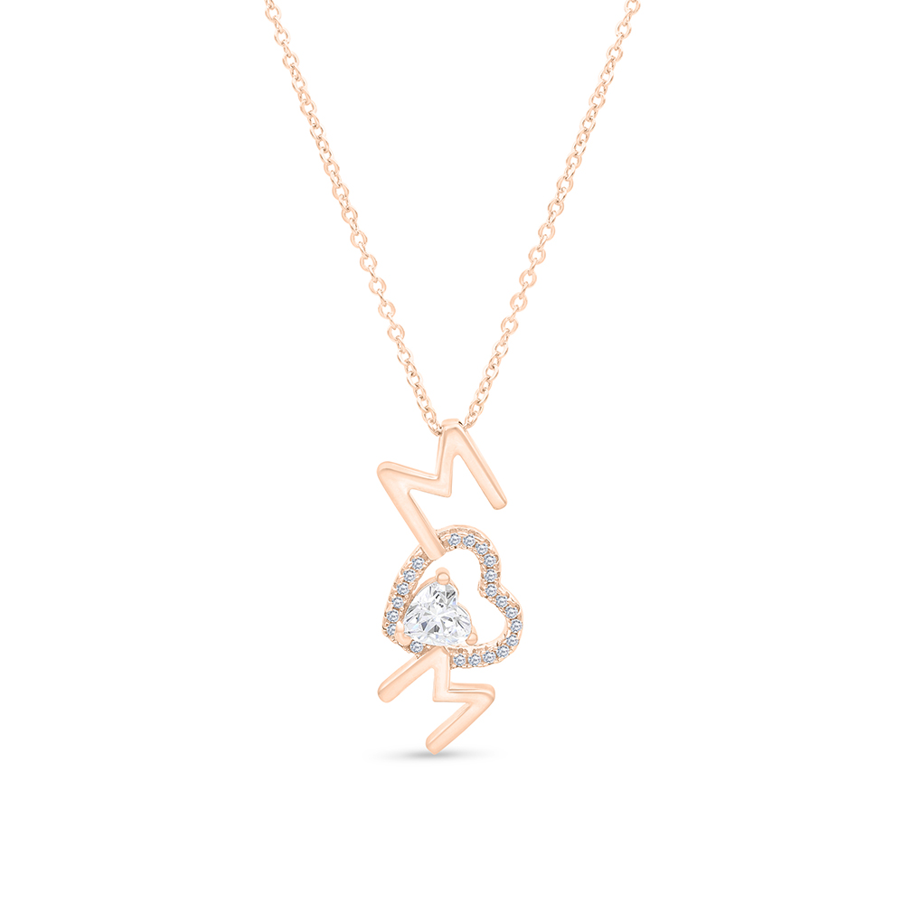 Sterling Silver 925 Necklace Rose Gold Plated Embedded With White CZ