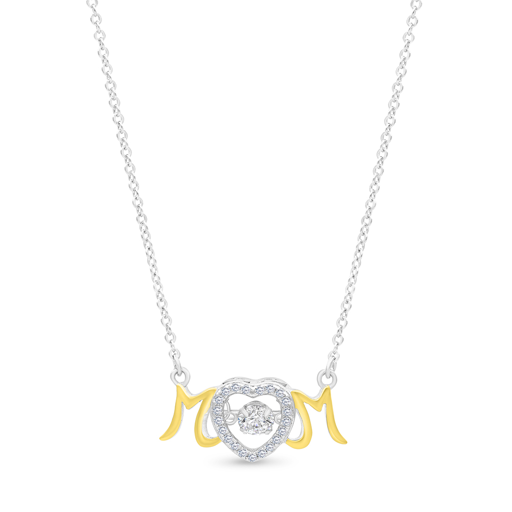 Sterling Silver 925 Necklace Rhodium And Gold Plated Embedded With White CZ