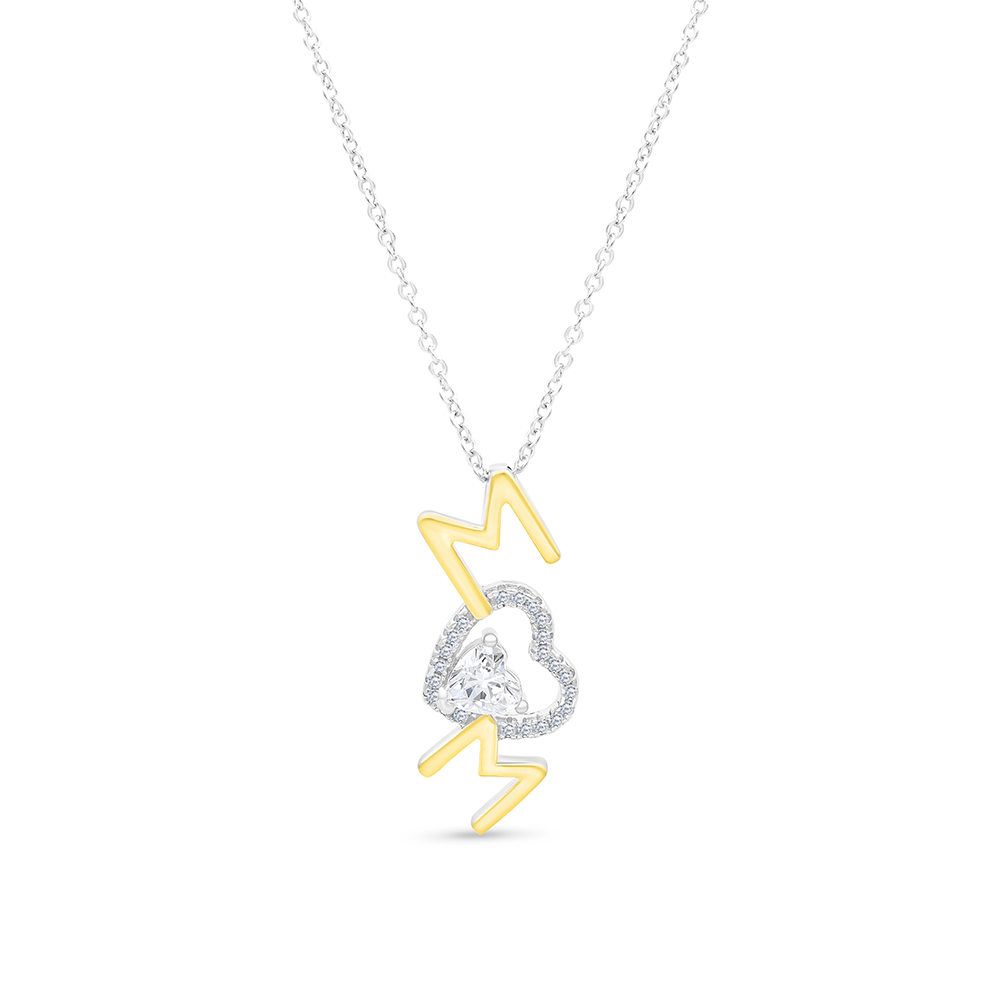 Sterling Silver 925 Necklace Rhodium And Gold Plated Embedded With White CZ