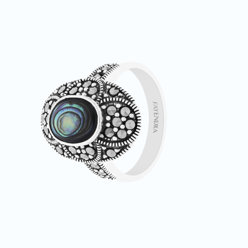 Sterling Silver 925 Ring Natural Blue Shell Marcasite Stones