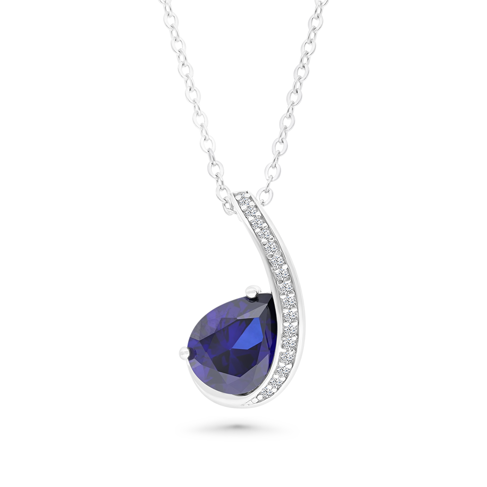 Sterling Silver 925 Necklace Rhodium Plated Sapphire Corundum