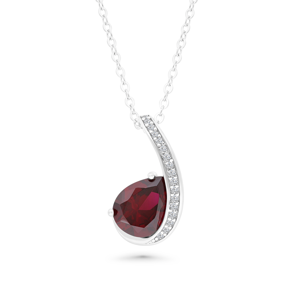 Sterling Silver 925 Necklace Rhodium Plated Ruby Corundum