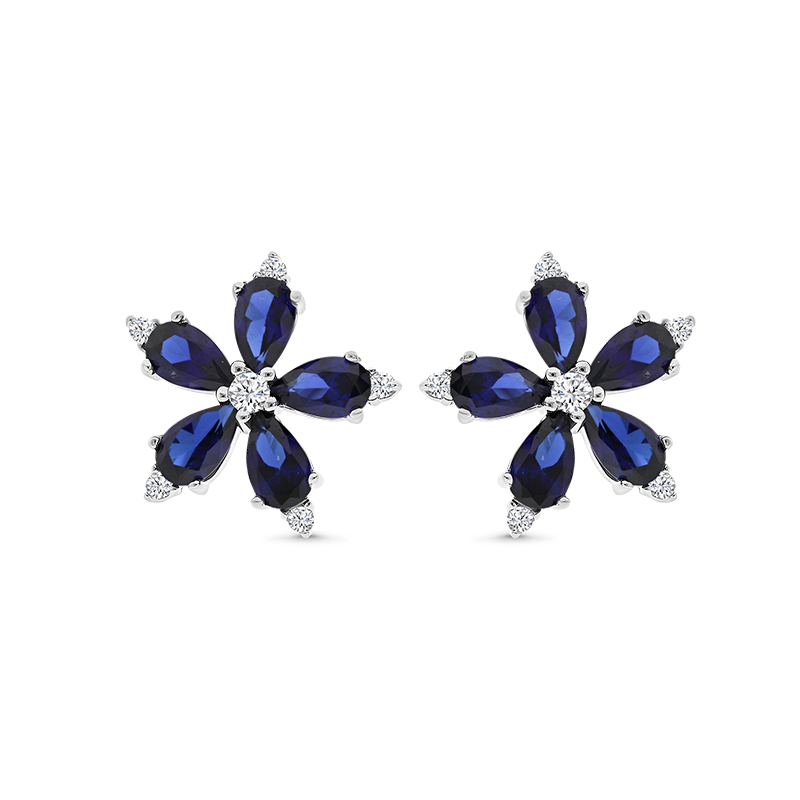 Sterling Silver 925 Earring Rhodium Plated Sapphire Corundum