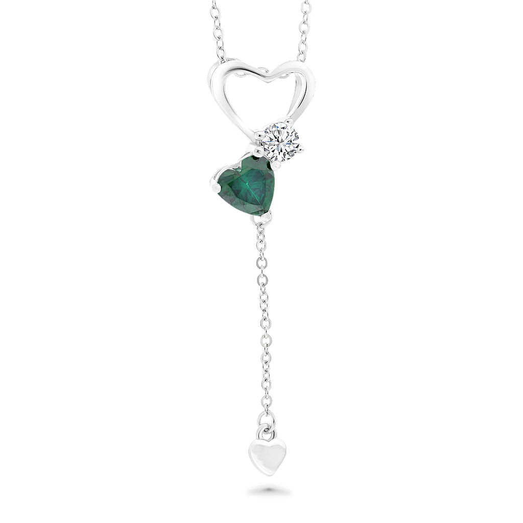 Sterling Silver 925 Necklace Rhodium Plated Emerald