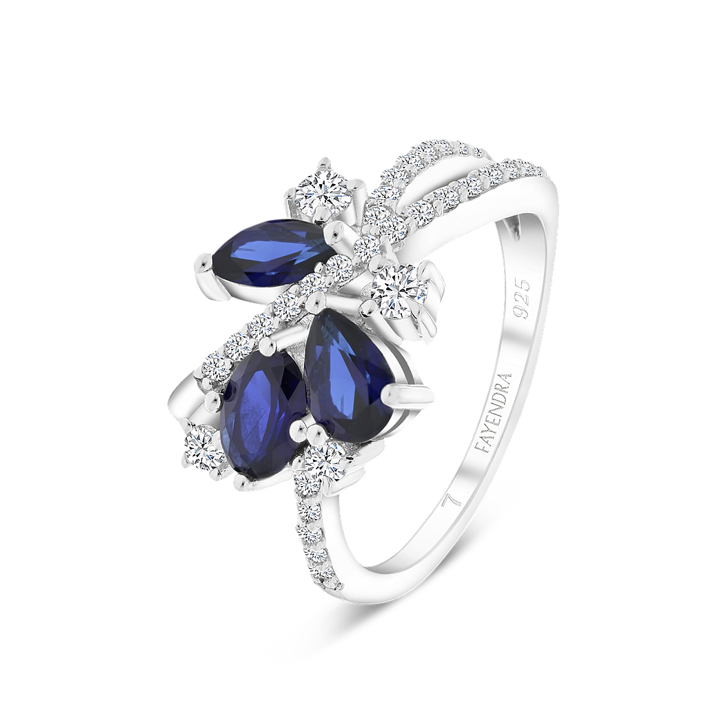 Sterling Silver 925 Ring Rhodium Plated Sapphire Corundum