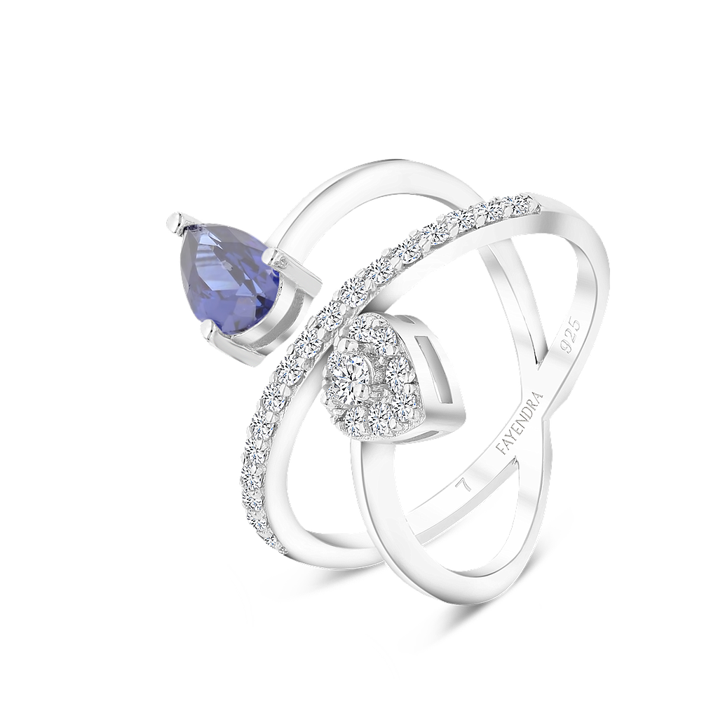 Sterling Silver 925 Ring Rhodium Plated Sapphire Corundum