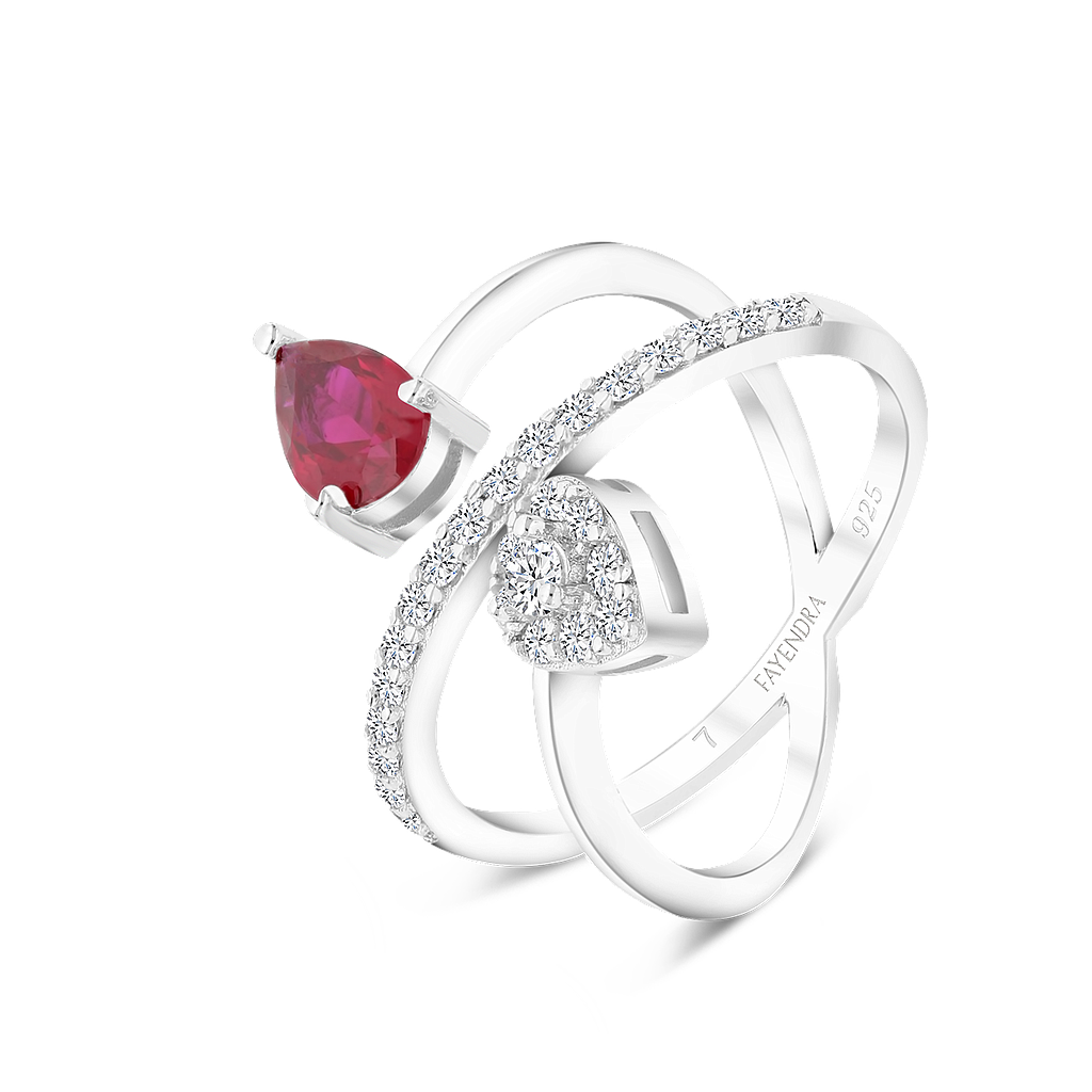 Sterling Silver 925 Ring Rhodium Plated Ruby Corundum