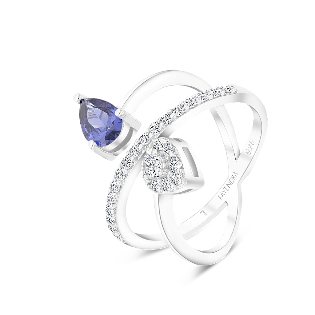 Sterling Silver 925 Ring Rhodium Plated Embedded With Tanzanite