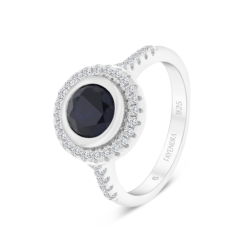 Sterling Silver 925 Ring Rhodium Plated Sapphire Corundum