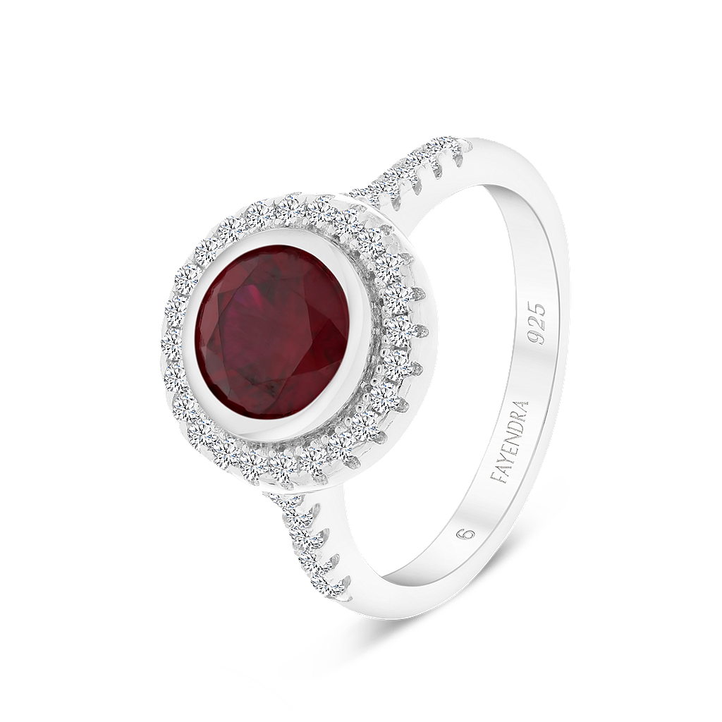 Sterling Silver 925 Ring Rhodium Plated Ruby Corundum