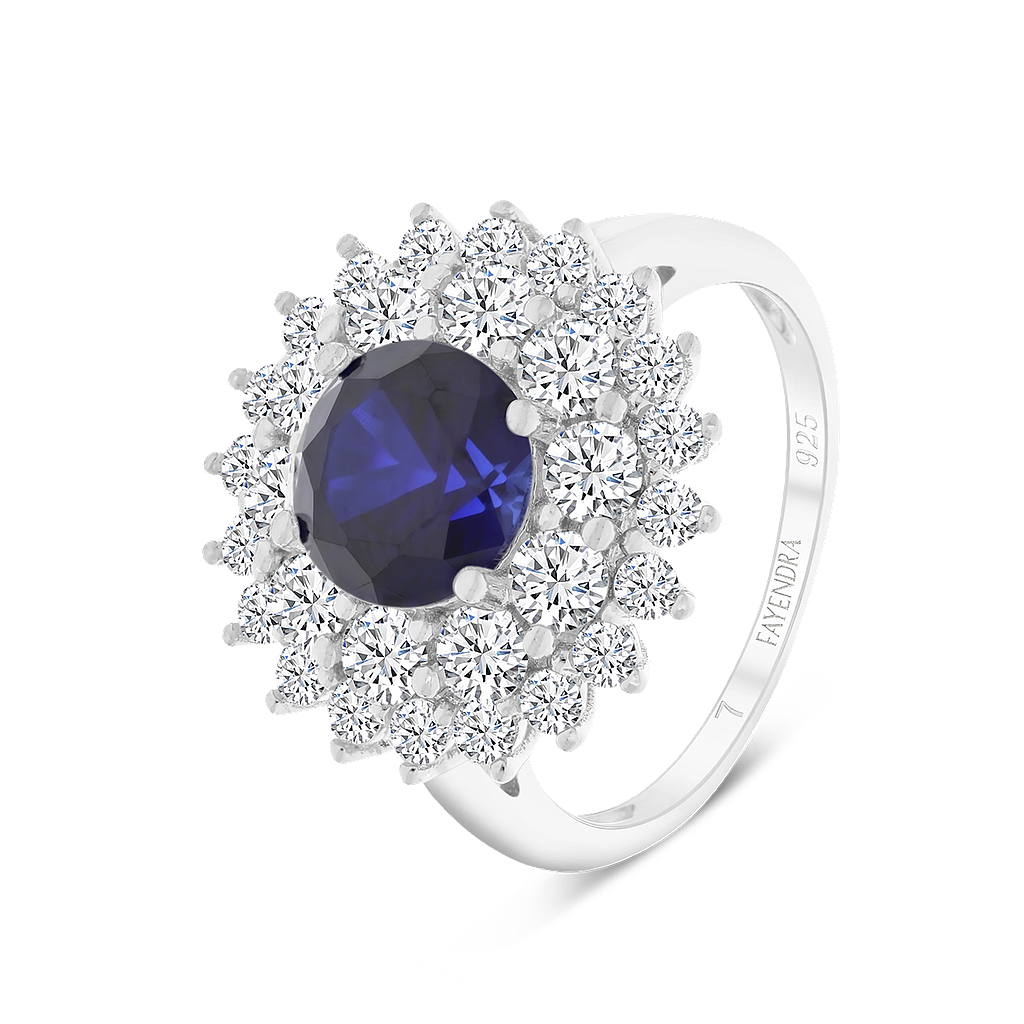 Sterling Silver 925 Ring Rhodium Plated Sapphire Corundum