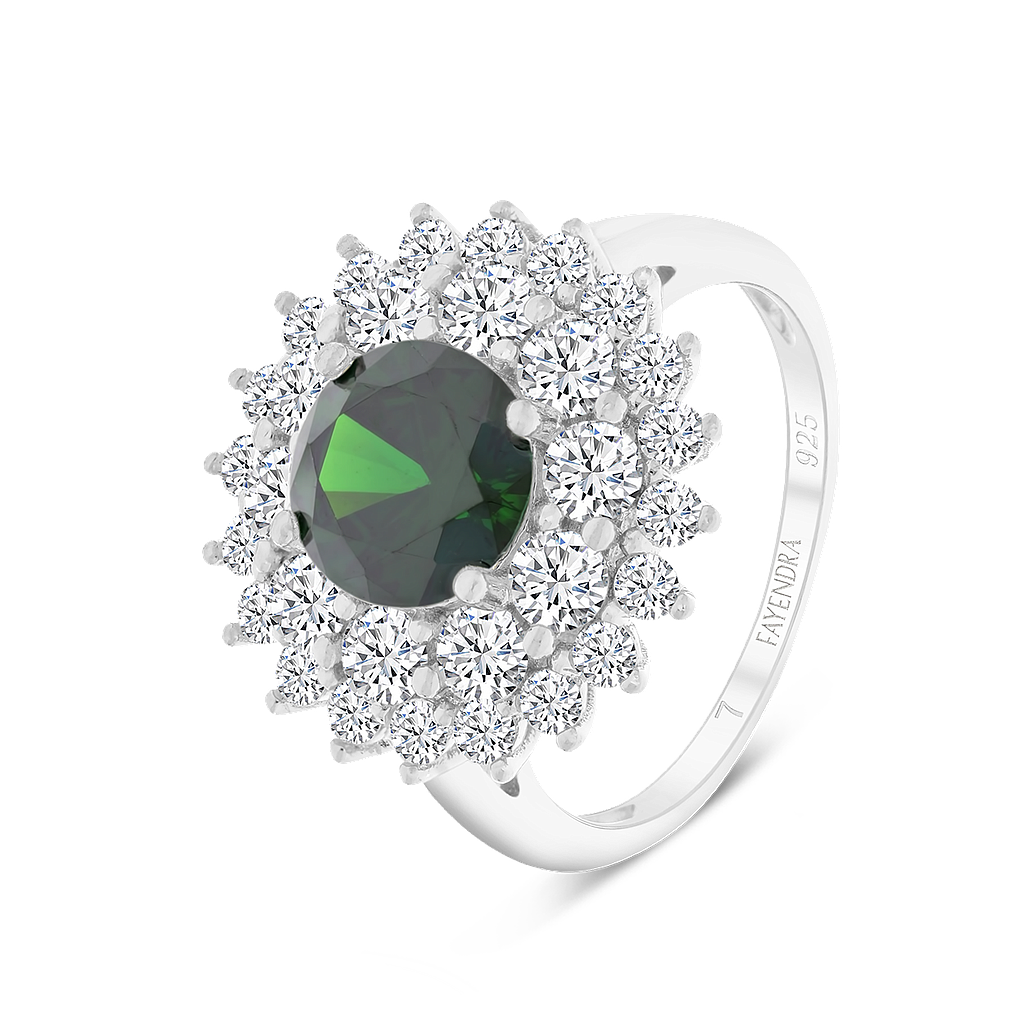 Sterling Silver 925 Ring Rhodium Plated Embedded With Emerald