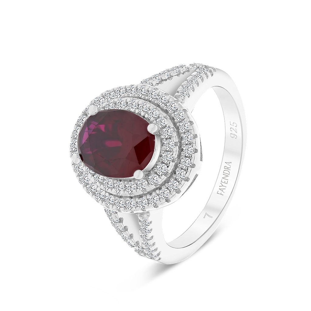 Sterling Silver 925 Ring Rhodium Plated Ruby Corundum