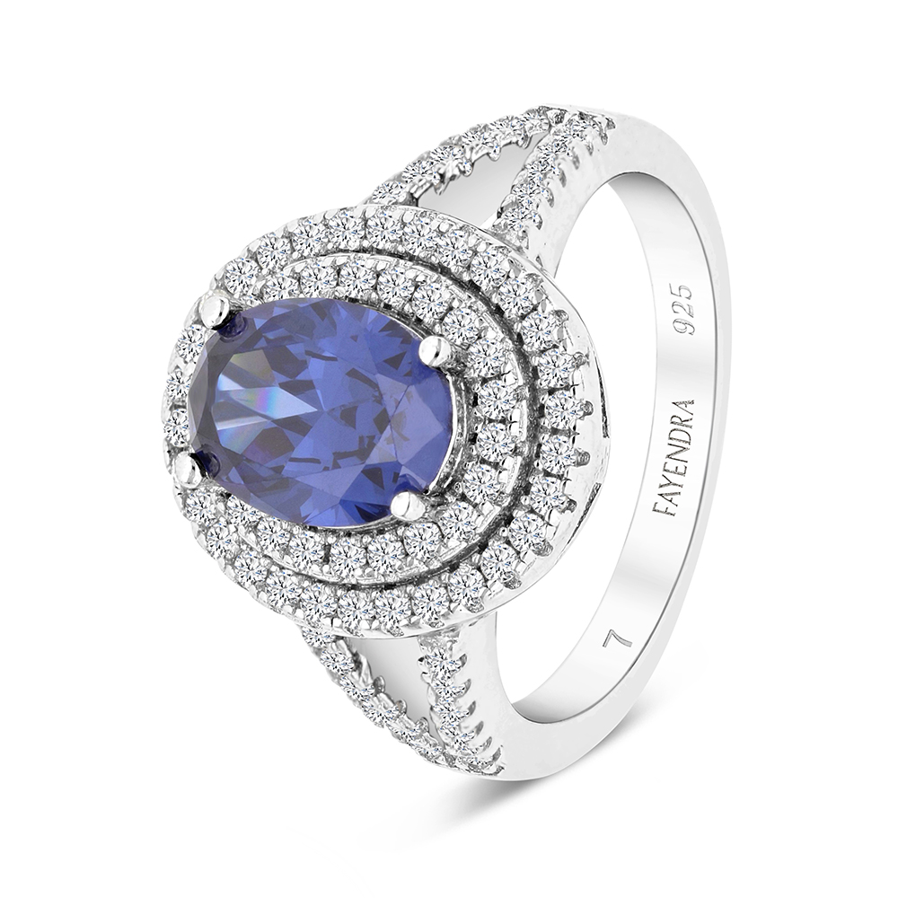 Sterling Silver 925 Ring Rhodium Plated Embedded With Tanzanite