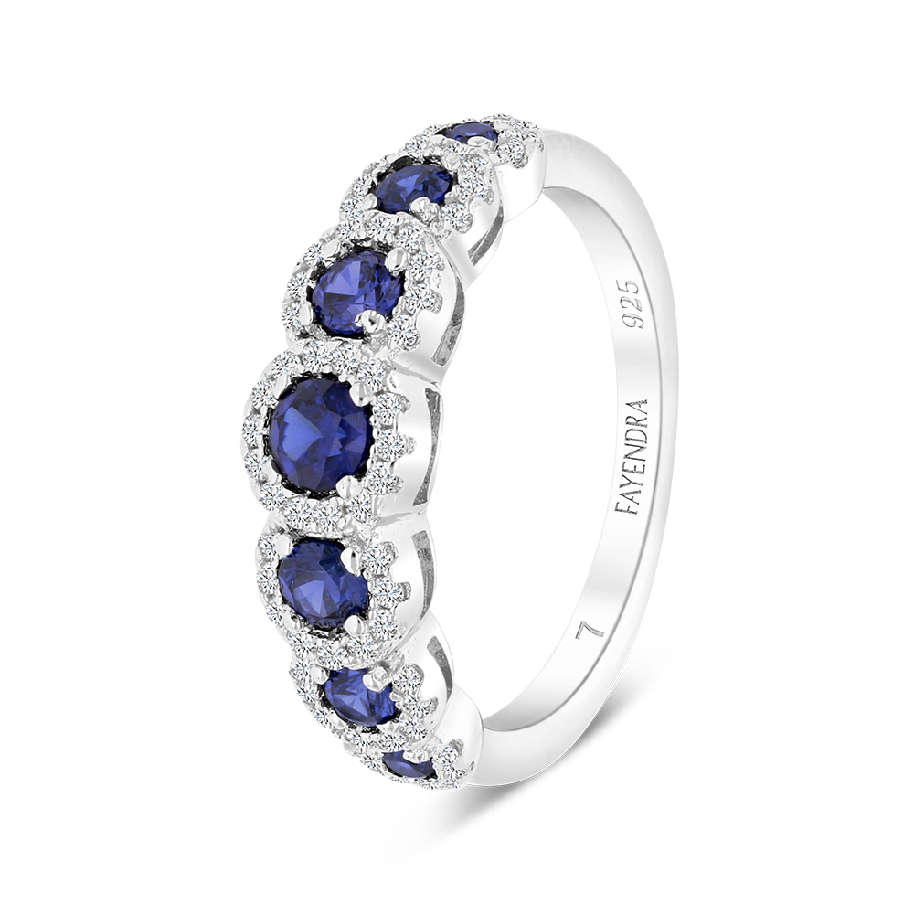 Sterling Silver 925 Ring Rhodium Plated Sapphire Corundum