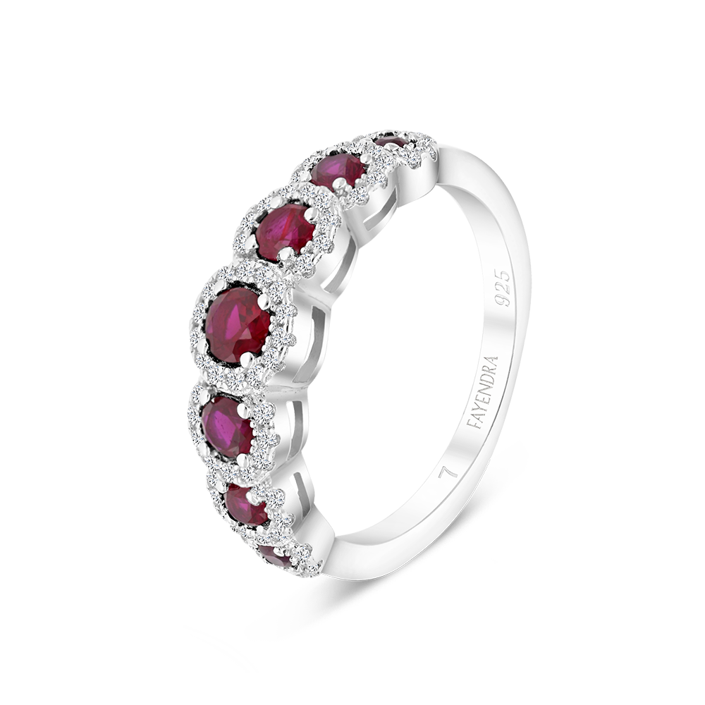 Sterling Silver 925 Ring Rhodium Plated Ruby Corundum