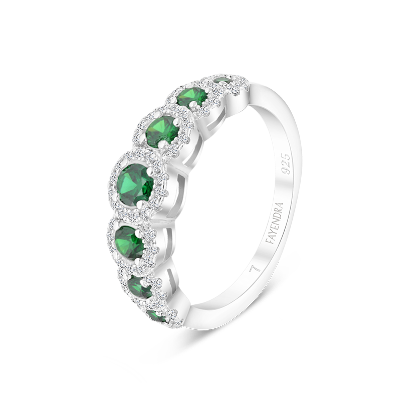 Sterling Silver 925 Ring Rhodium Plated Embedded With Emerald