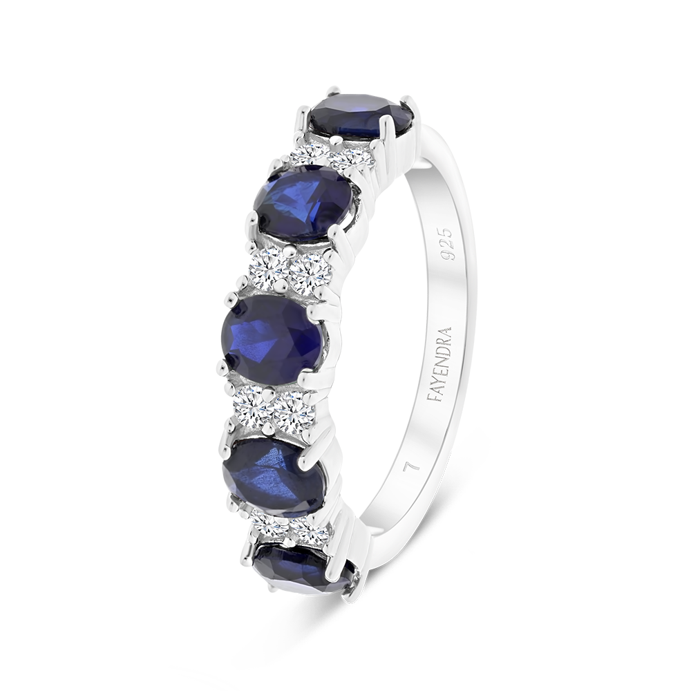 Sterling Silver 925 Ring Rhodium Plated Sapphire Corundum