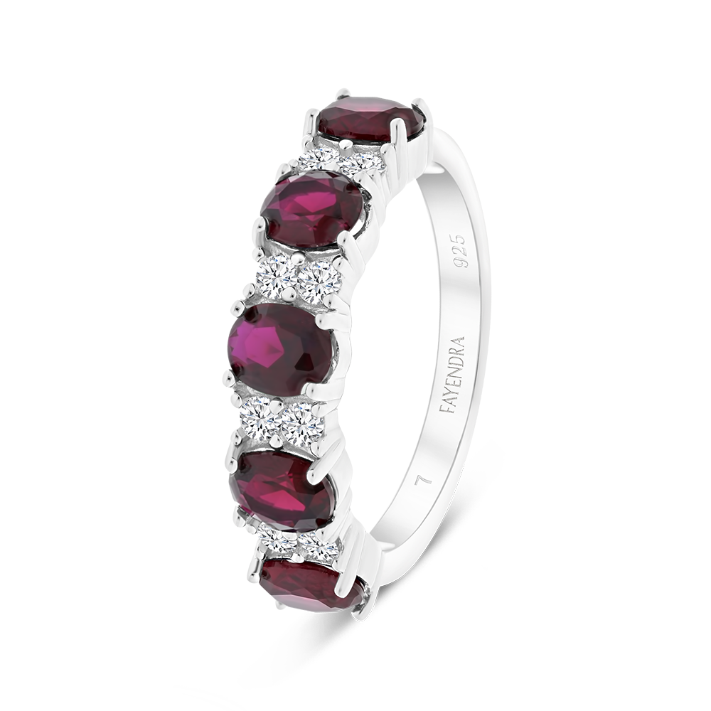 Sterling Silver 925 Ring Rhodium Plated Ruby Corundum