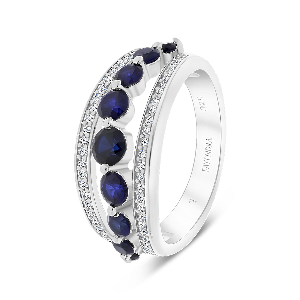 Sterling Silver 925 Ring Rhodium Plated Sapphire Corundum