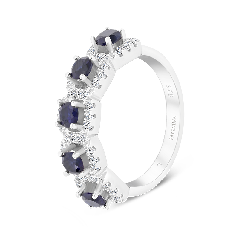 Sterling Silver 925 Ring Rhodium Plated Sapphire Corundum