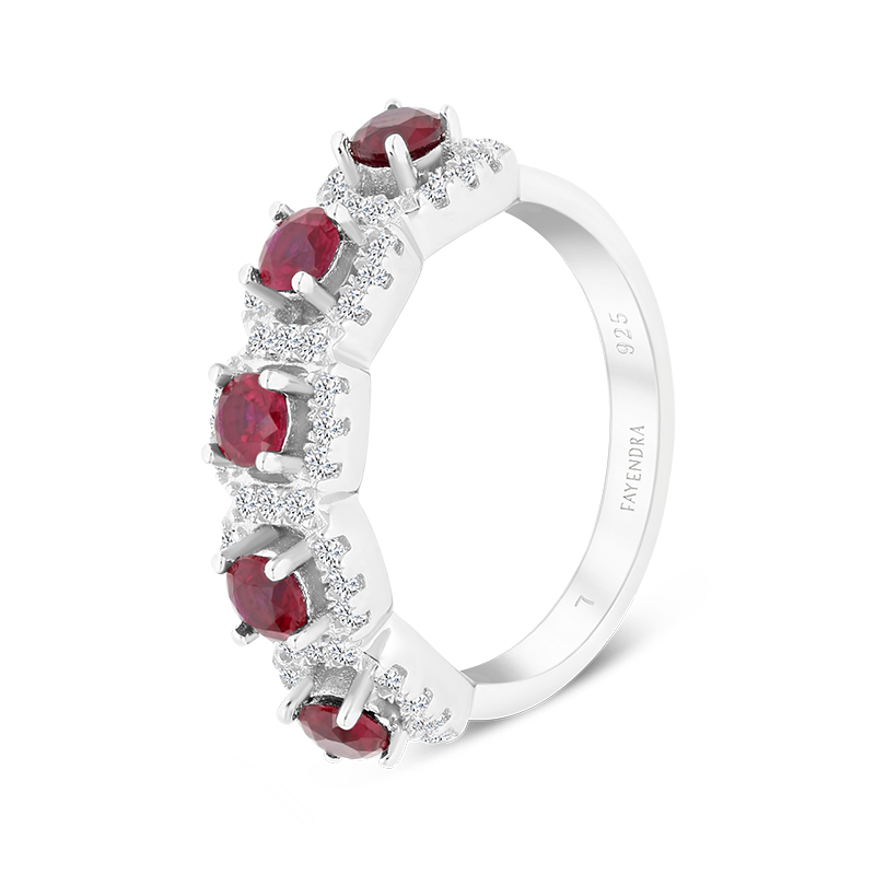 Sterling Silver 925 Ring Rhodium Plated Ruby Corundum