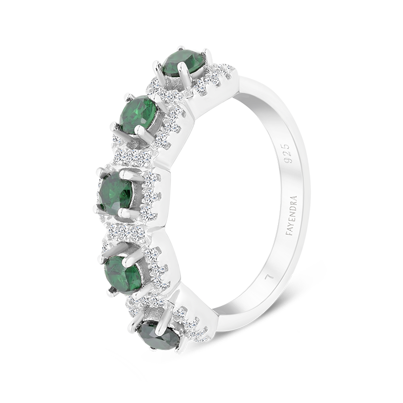 Sterling Silver 925 Ring Rhodium Plated Embedded With Emerald