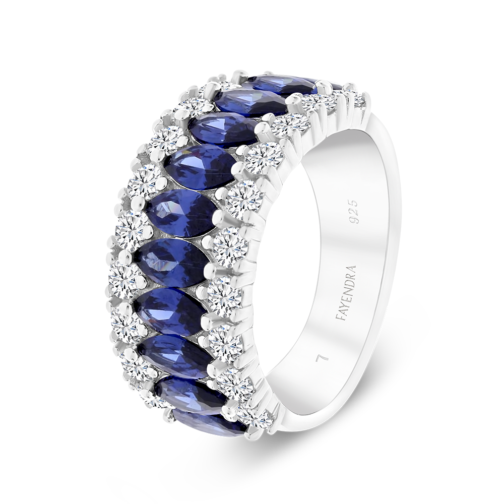 Sterling Silver 925 Ring Rhodium Plated Sapphire Corundum