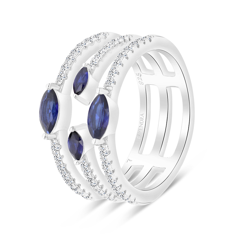 Sterling Silver 925 Ring Rhodium Plated Sapphire Corundum