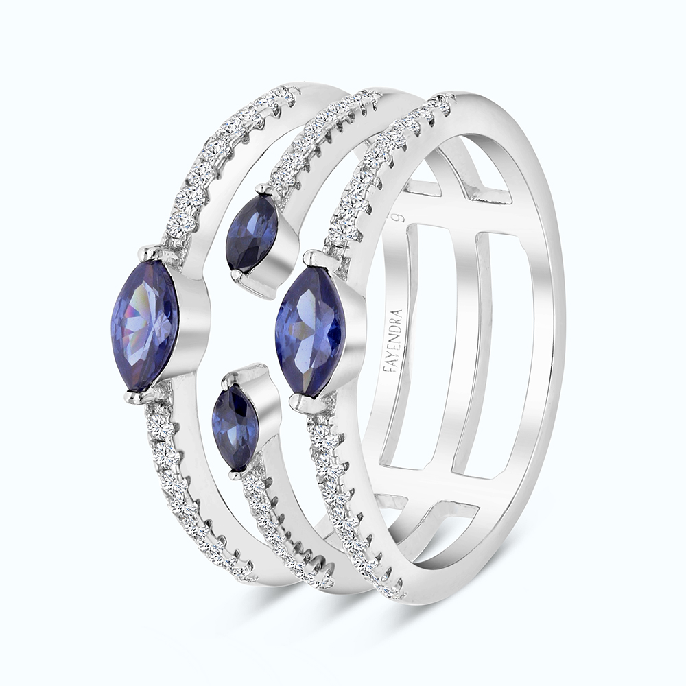 Sterling Silver 925 Ring Rhodium Plated Embedded With Tanzanite