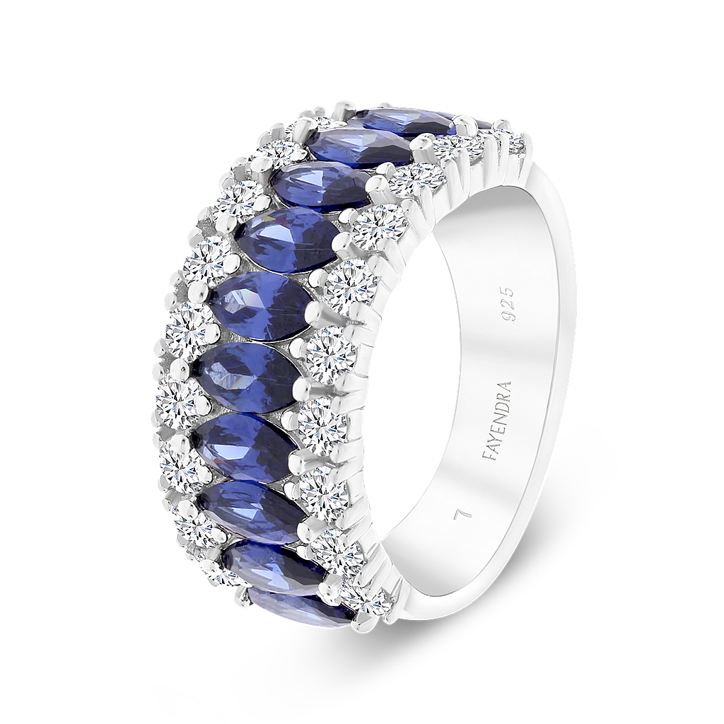 Sterling Silver 925 Ring Rhodium Plated Embedded With Tanzanite