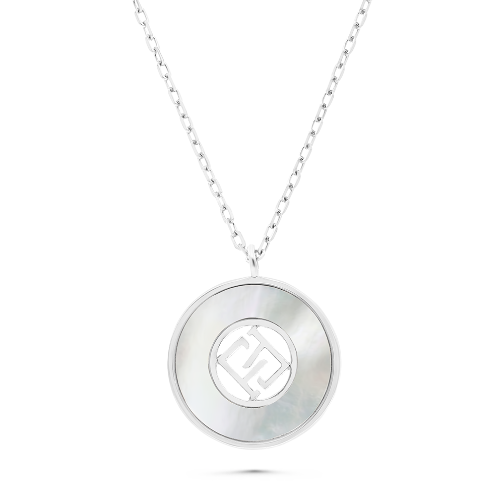 Sterling Silver 925 Necklace Rhodium Plated White Shell