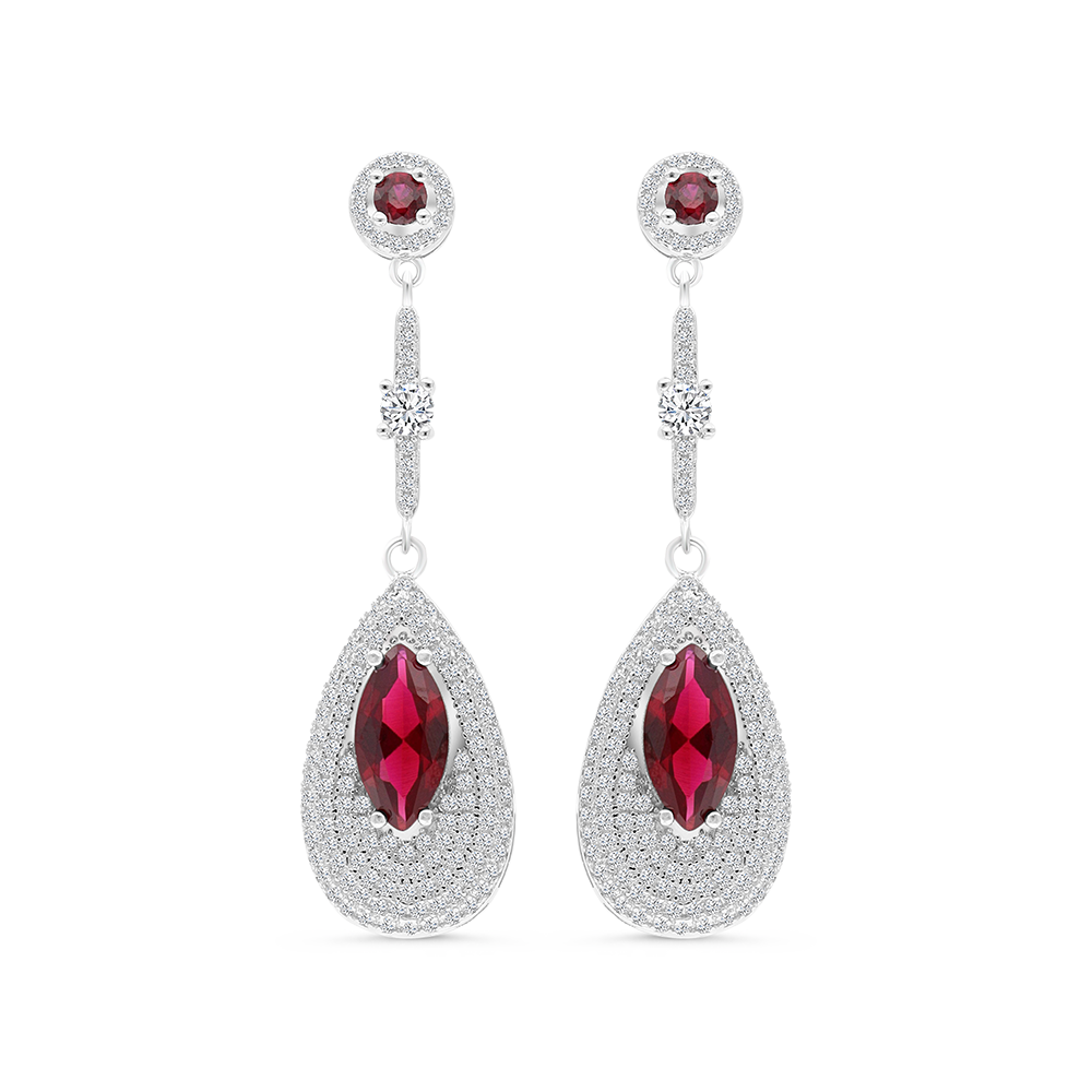 Sterling Silver 925 Earring Rhodium Plated Ruby Corundum