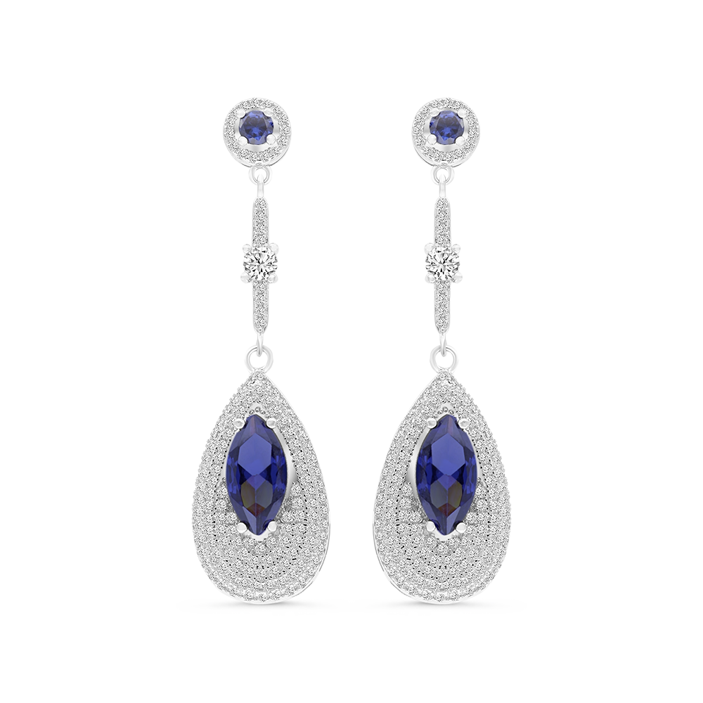 Sterling Silver 925 Earring Rhodium Plated Tanzanite