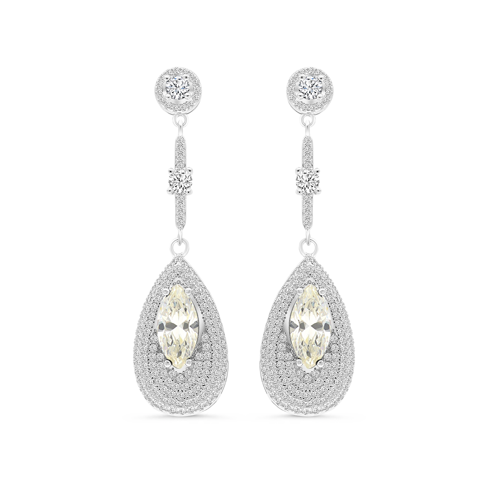 Sterling Silver 925 Earring Rhodium Plated Yellow Zircon