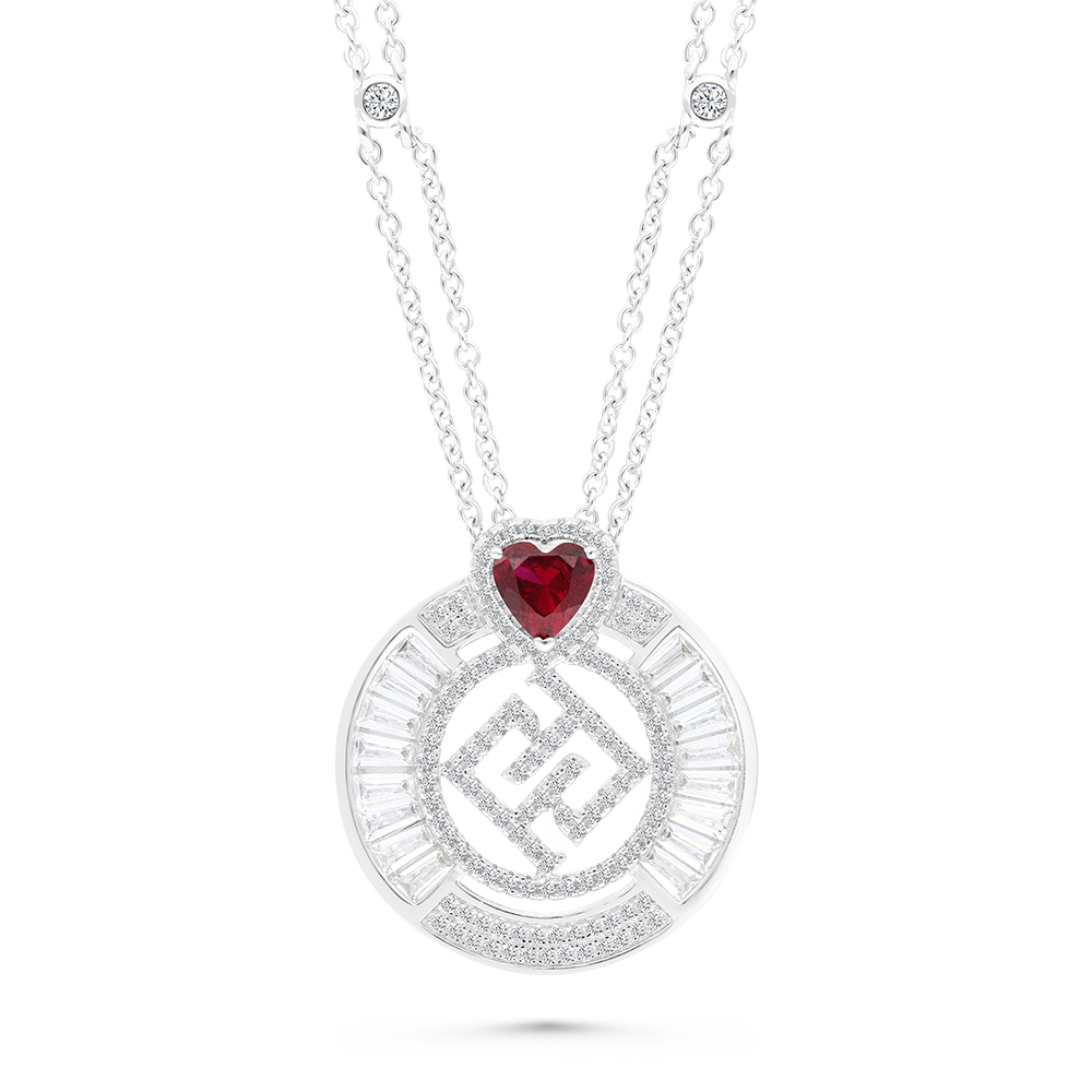 Sterling Silver 925 Necklace Rhodium Plated Ruby Corundum