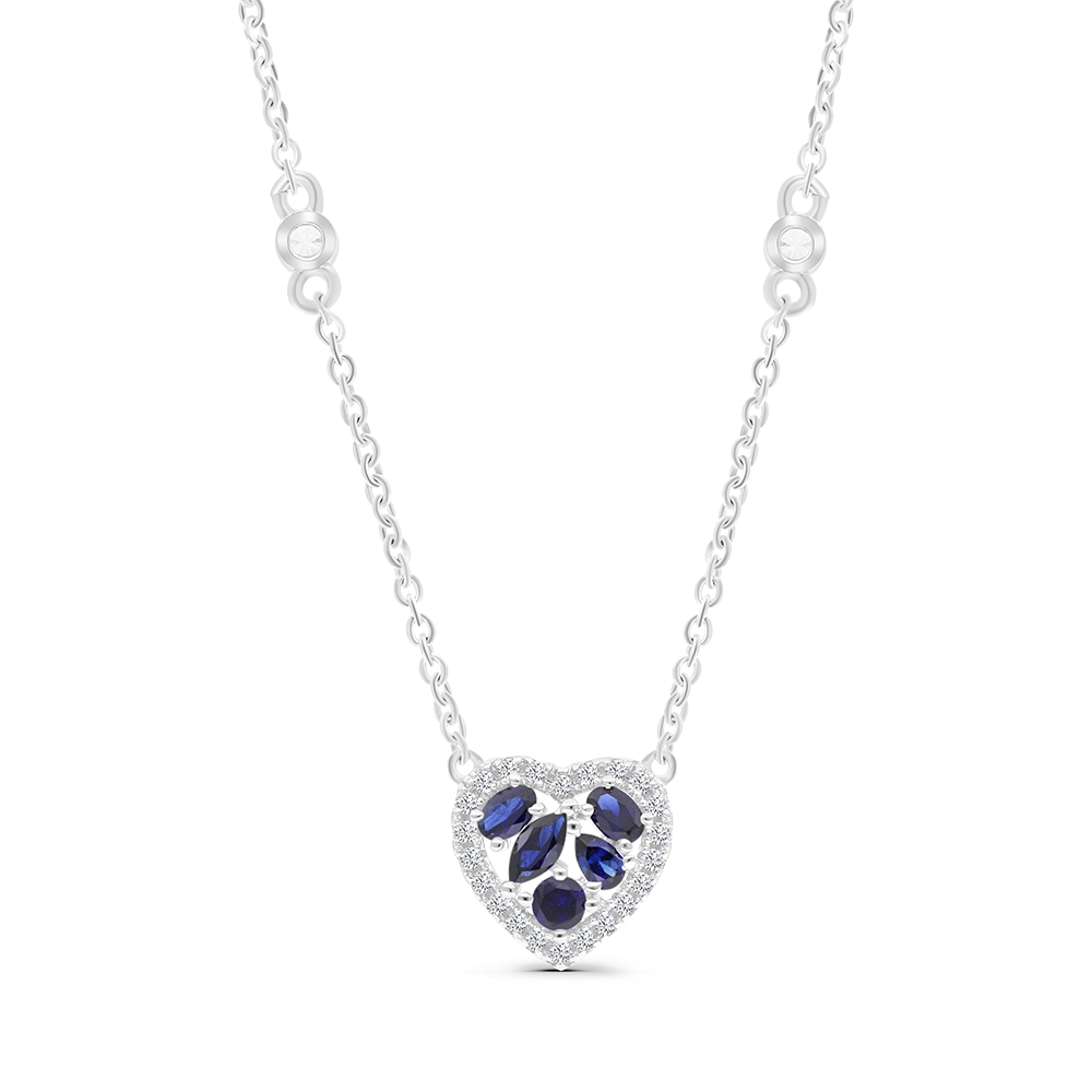 Sterling Silver 925 Necklace Rhodium Plated Sapphire Corundum