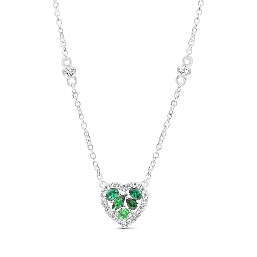 Sterling Silver 925 Necklace Rhodium Plated Embedded With Emerald