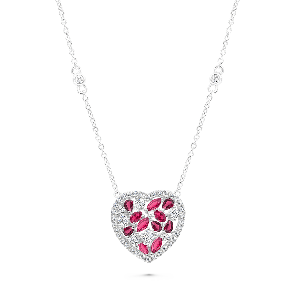 Sterling Silver 925 Necklace Rhodium Plated Ruby Corundum