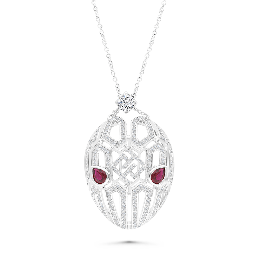 Sterling Silver 925 Necklace Rhodium Plated Ruby Corundum