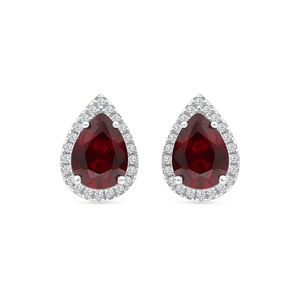 Sterling Silver 925 Earring Rhodium Plated Ruby Corundum