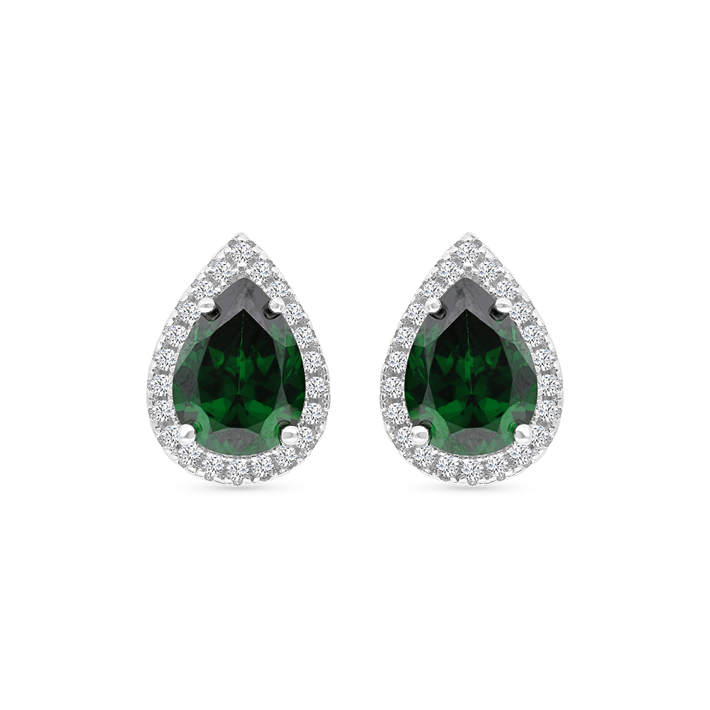 Sterling Silver 925 Earring Rhodium Plated Embedded With Emerald