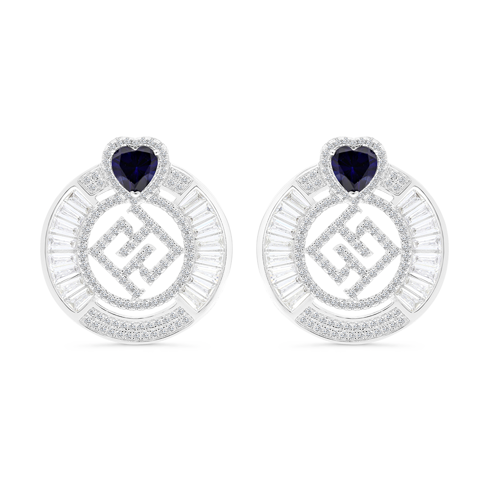 Sterling Silver 925 Earring Rhodium Plated Sapphire Corundum