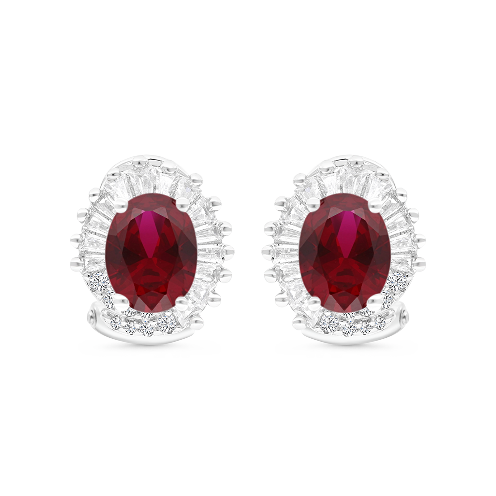 Sterling Silver 925 Earring Rhodium Plated Embedded With Ruby Corundum