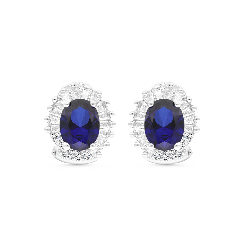 Sterling Silver 925 Earring Rhodium Plated Embedded With Tanzanite