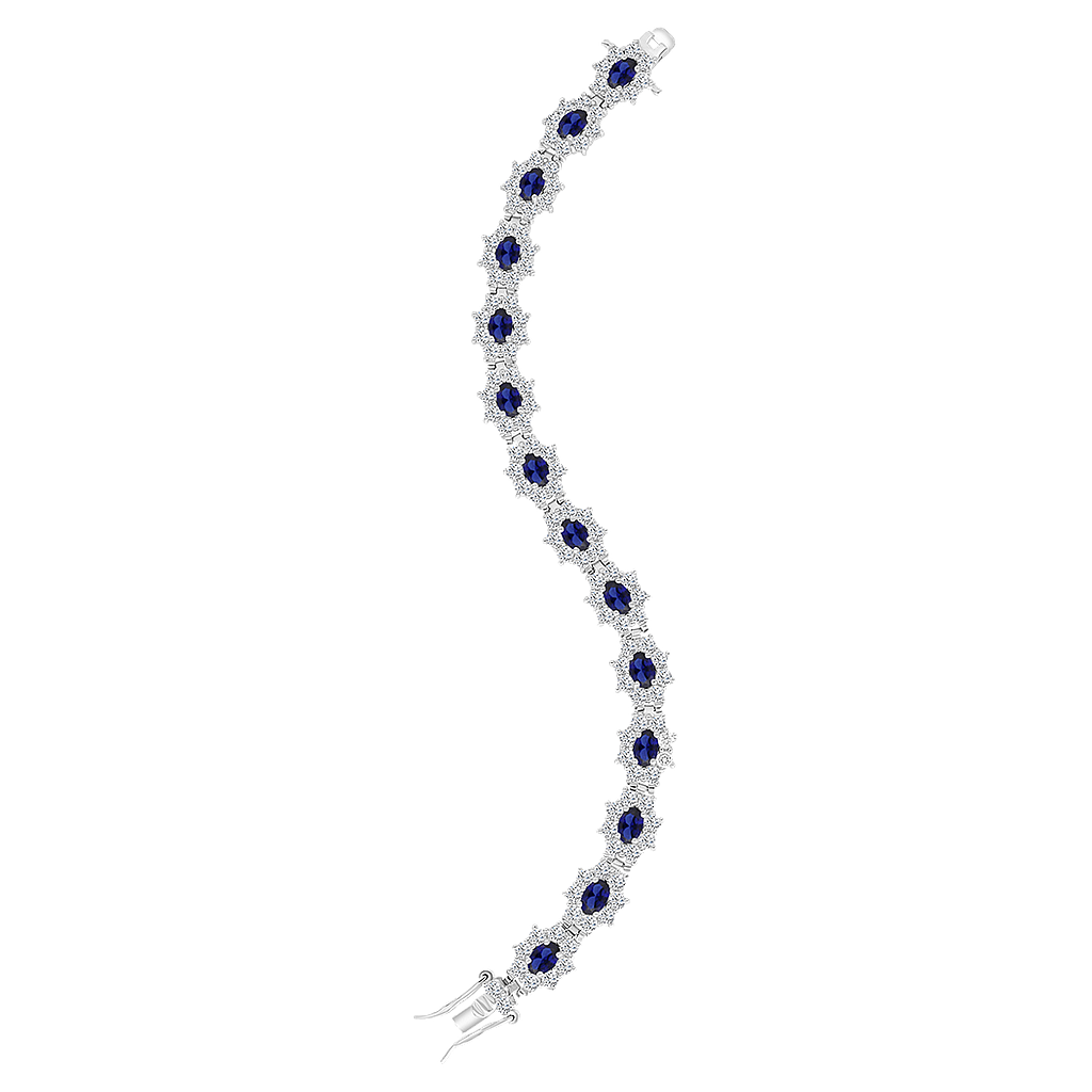 Sterling Silver 925 Bracelet Rhodium Plated Sapphire Corundum