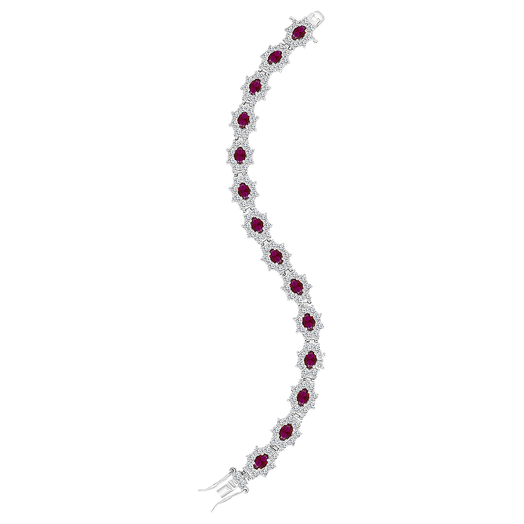 Sterling Silver 925 Bracelet Rhodium Plated Ruby Corundum