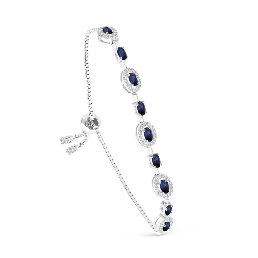 Sterling Silver 925 Bracelet Rhodium Plated Sapphire Corundum